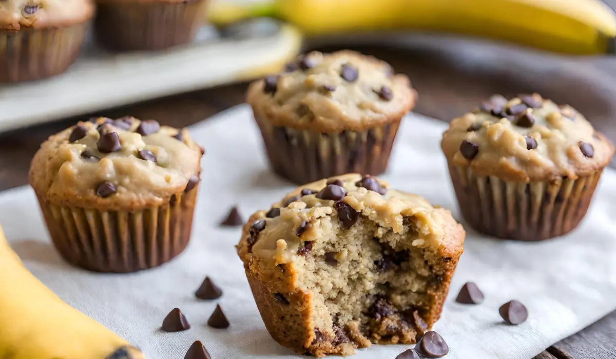 3 Ingredient Banana Oatmeal Chocolate Chip Muffins